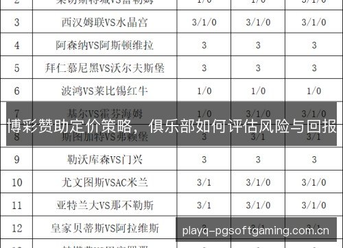 博彩赞助定价策略，俱乐部如何评估风险与回报